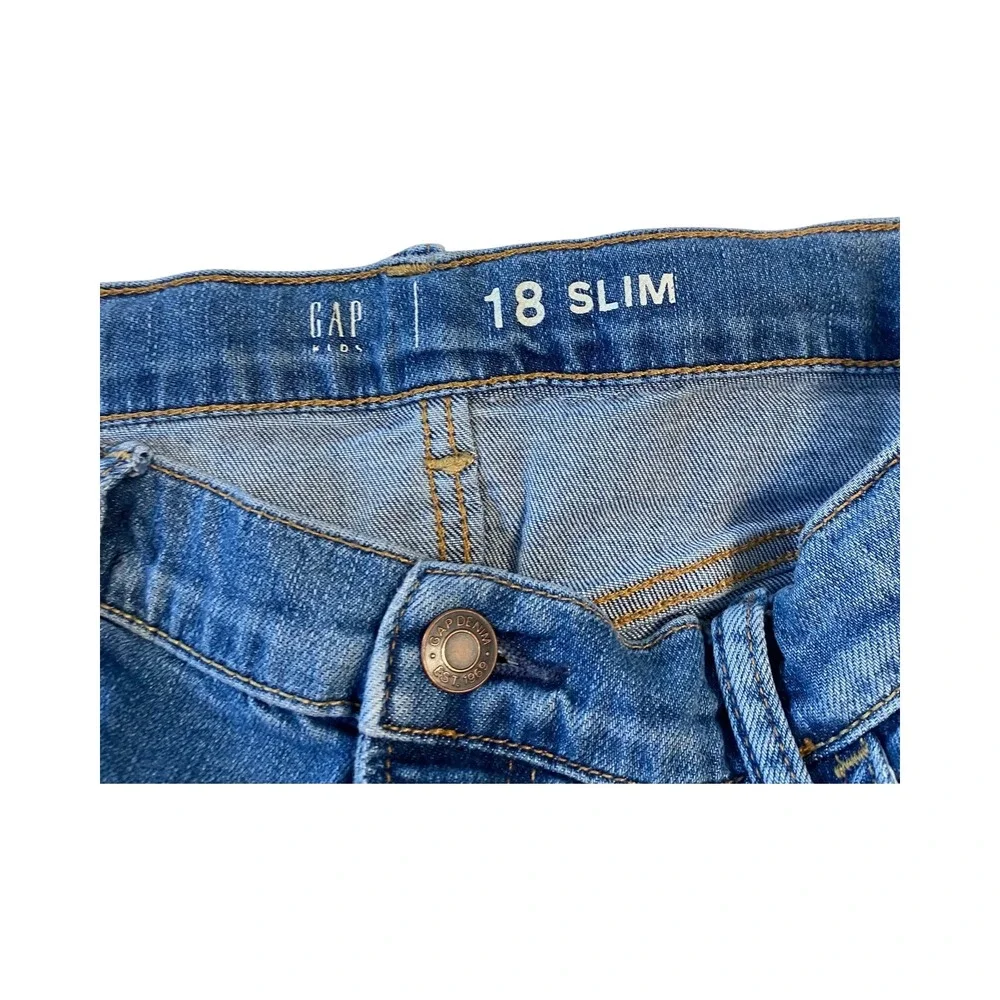 GAP Kids 18‎ Slim Fit Denim Jeans Blue Distressed Rips Casual Everyday
